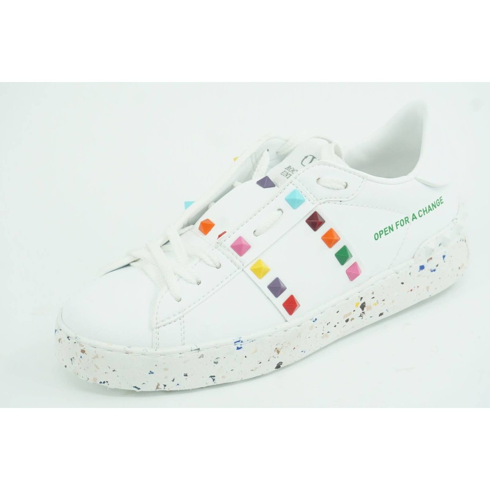 Valentino Open for a Change Rainbow Candystud White Leather Sneaker